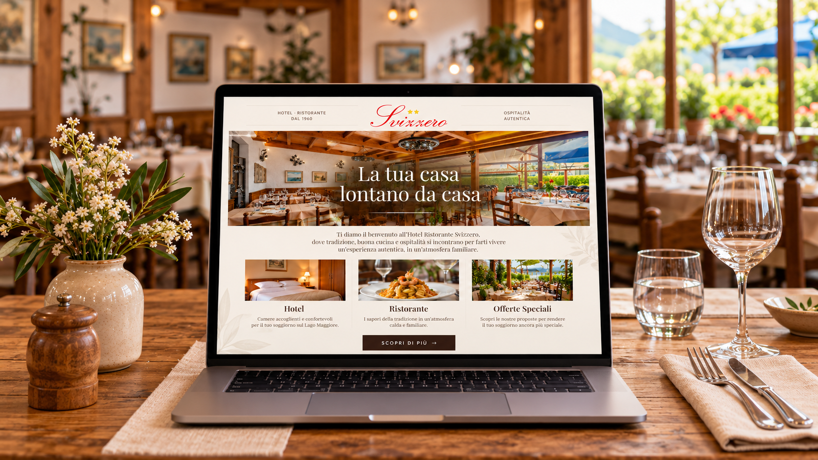 Atmosfera Rustica con Laptop al Ristorante