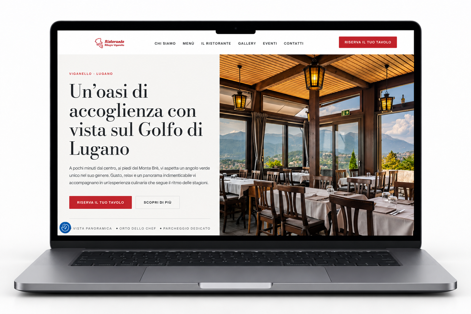 Mockup del Ristorante con Vista sul Lago
